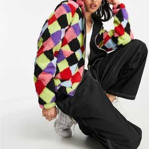 The Ragged Priest borg hoodie jacket in rainbow diamond - ASOS